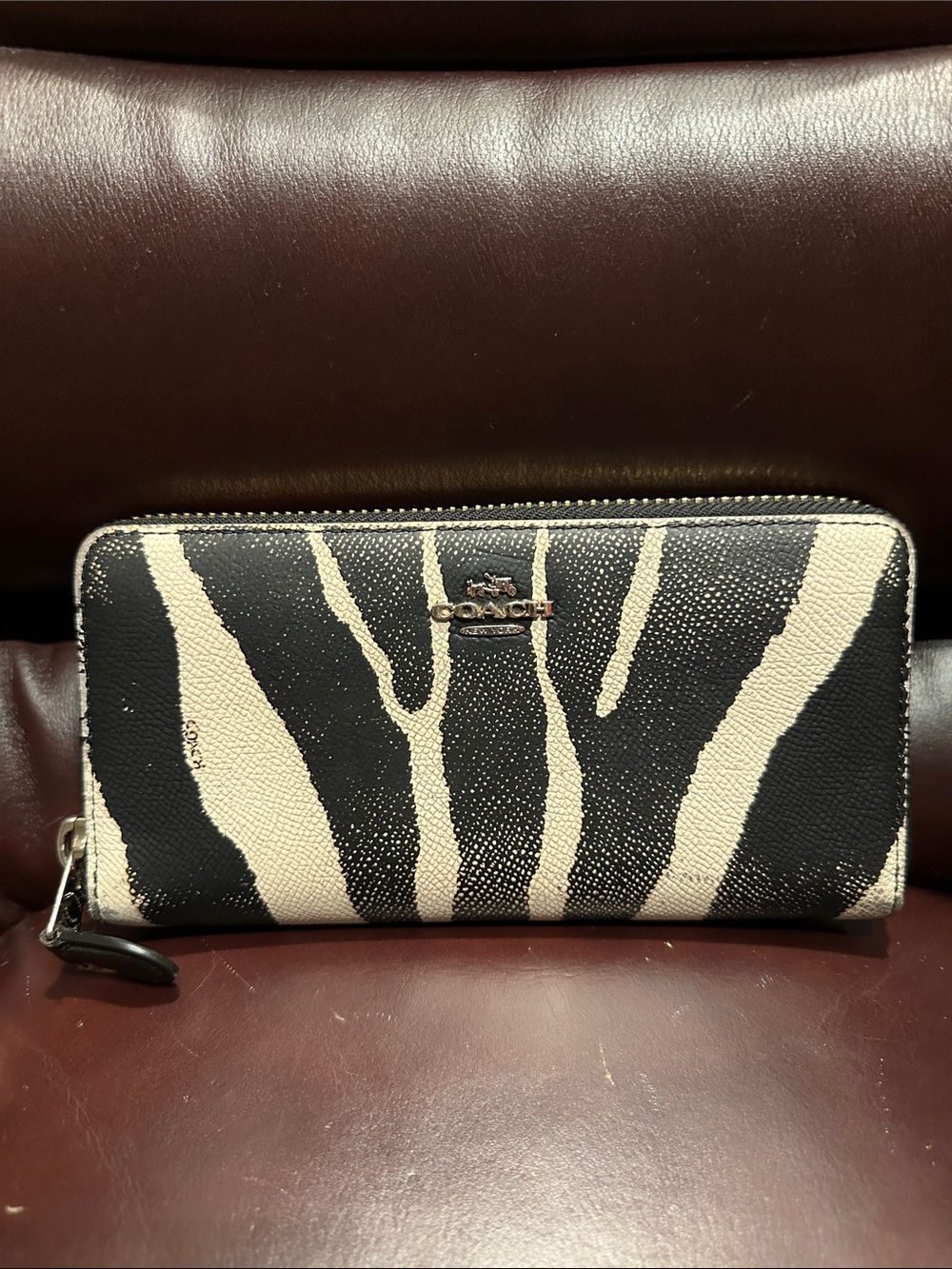 Coach Accordion Zip Wallet in Zebra Embossed Leather